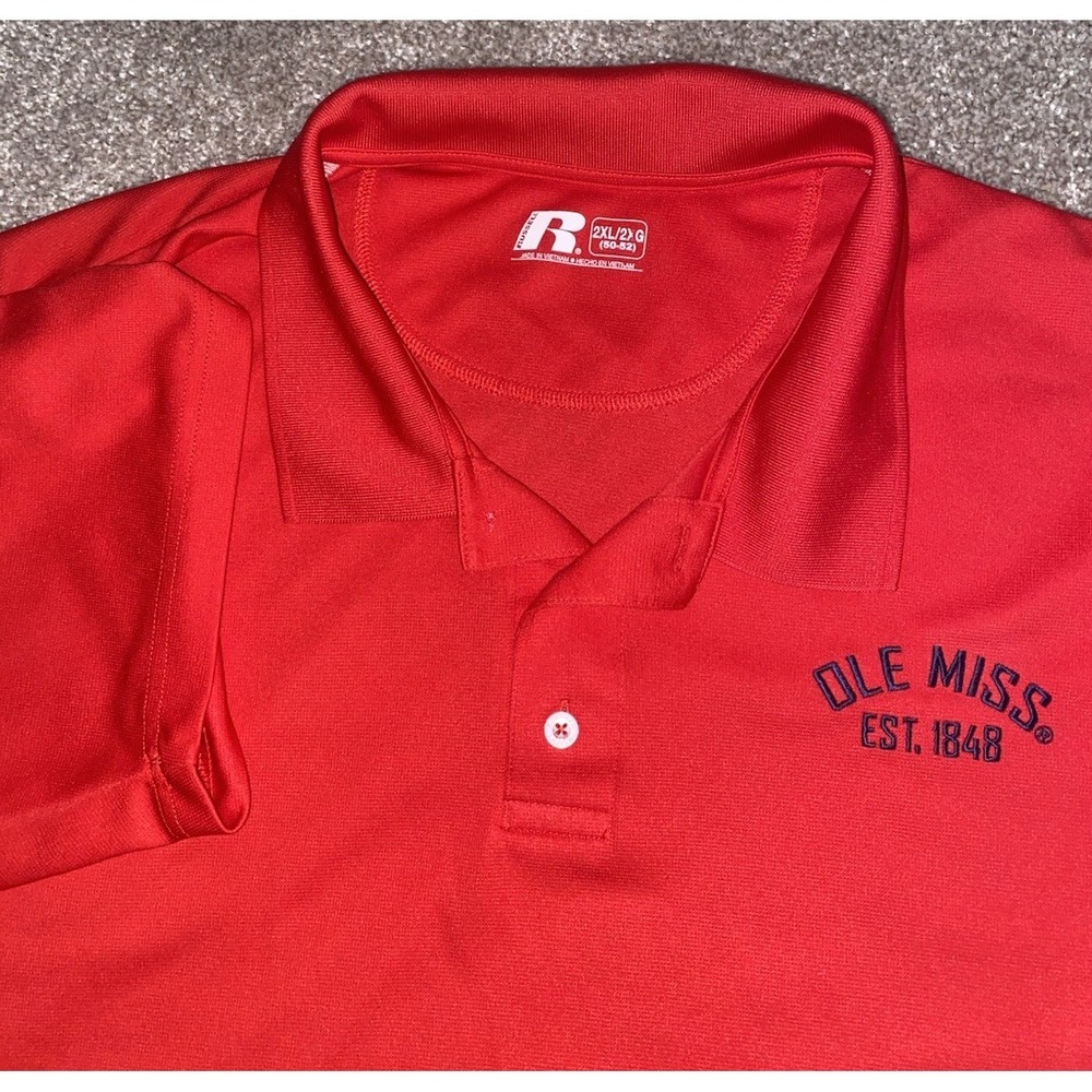 Russell Athletic Ole Miss Rebels Polo Red EST 1848 NCAA Performance Mens XXL